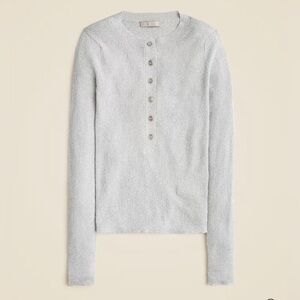 NWT J. Crew Ribbed Henley Sliver Crewneck Sweater with Lurex Metallic Threads